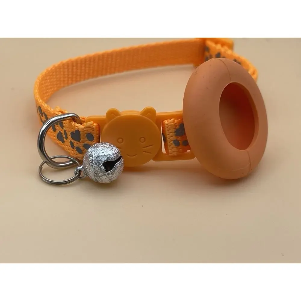 Orange Cat Collars - Two Whimsy Paws and Safety Stripe W AirTag Holder